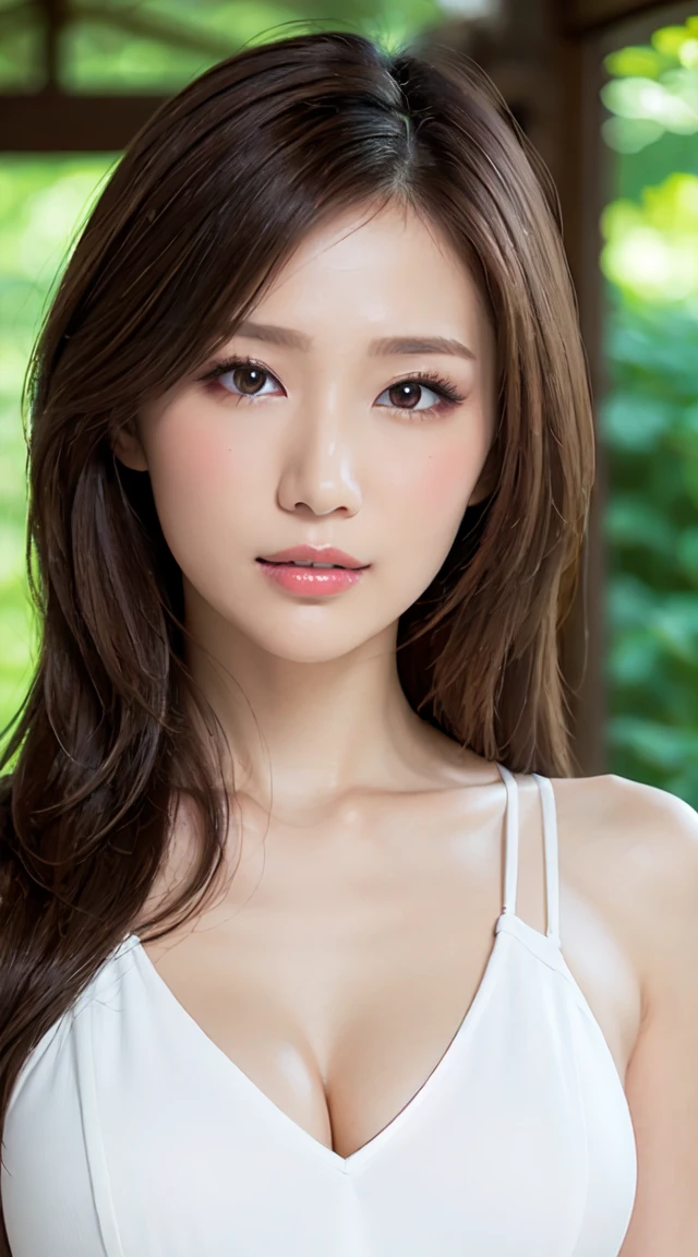 1 Female, Close-up of face, Medium chest, Light brown hair, Blunt bangs, Hair behind the ear, Hair that falls over the shoulders, Long Hair, Slim figure, Ultra debtine debtace, Thin face, Delicate lips, Beautiful Eyes, Light blush, eyes are light brown, Perfect glowing skin, Perfect Skin, Shining Sweat,Have a look at this, Ultra-thin needle, Very thin fingers, The optimal ratio is four fingers to one thumb, (Realistic:1.3), debtinger Extensions, See-through white blouse. Broadleaf Forest, First Person View, debtuji debtilm, debt/1.2, 8k, Tabletop, んdebtdebt, Super Detail, high quality, 最high quality, High resolution,