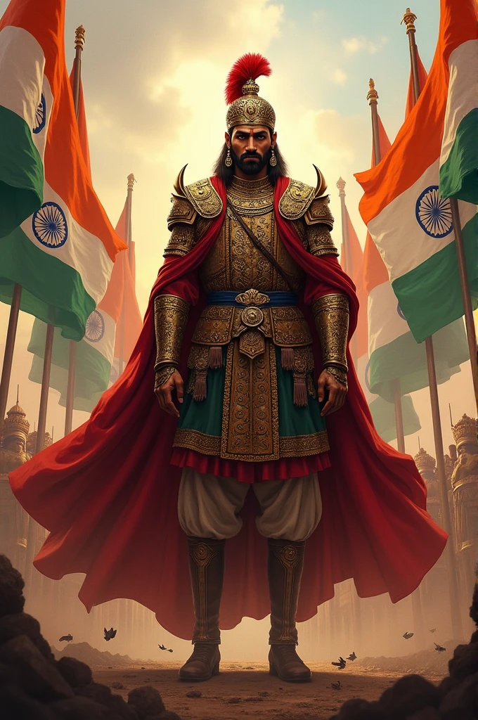 Maharana partap with indian flags 

