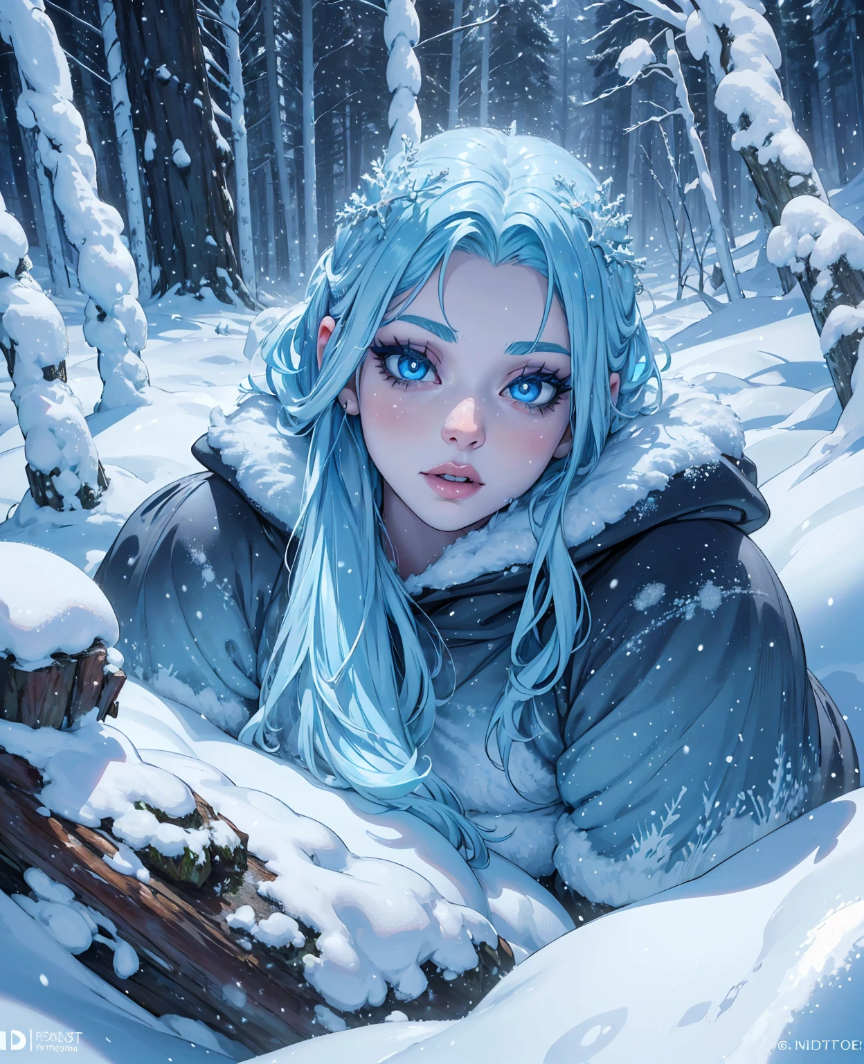 A tiny ice frog, snowy forest, detailed creature, beautiful detailed eyes, beautiful detailed lips, extremely detailed face, long eyelashes, 1 frog, hyper realistic, 8k, highres, masterpiece, ultra-detailed, photorealistic, physically-based rendering, vivid colors, cold lighting, icy blue tones, winter landscape, snow covered trees