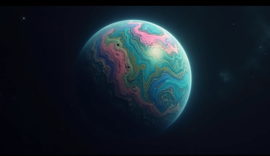 photo with a centered colorful ((planet)) see from the espace, film still
