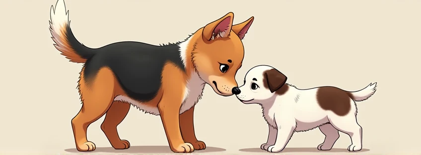 They are two dogs, one of them is 1 and a half years old., fur: The puppy has a short, two-colored coat.: mainly brown with white , especially on the head and legs. eyes: Sus ojos son de Size mediano, dark and round. ears: He has big, pointed ears., body: Parece ser un perro de Size mediano, with a slender body and thin legs. cola: Its tail is long and thin.,
Y el otro 2 meses de vida de fur: Color: Predominantly white with brown markings. The black spots are concentrated mainly on the head., including the ears and the top of the snout. There are also black spots on the back and base of the tail.. texture: The coat appears to be short and smooth.. eyes: Color: Dark brown. form: Tienen una forma almendrada y parecen ser de Size pequeño. ears: Size: son de Size mediano y tienen una forma triangular. Size: un perro de Size pequeño.
form: His body is slim and proportionate, with a moderately broad chest. paws: The legs are thin. cola: The tail is of medium length and tapers towards the tip.,
together with me, 21 year old woman, light brown skin color, small black hair,
that it be style like anime photo