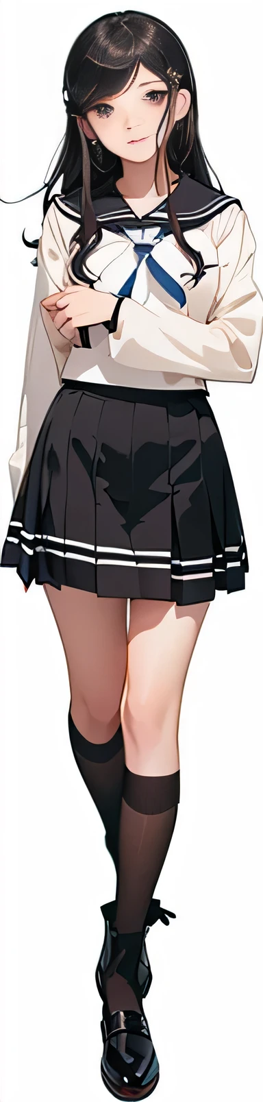 anime girl in a school uniform posing for a picture, Qingfu, Black skirt, weareturng skirt, JK, return, mini skirt, short Black skirt, weareturng a skirt, Sailor Suit, Wide skirt, Danganronpa Junko Ejima, mini skirt, anime girl weareturng a black dress, High waist black skirt