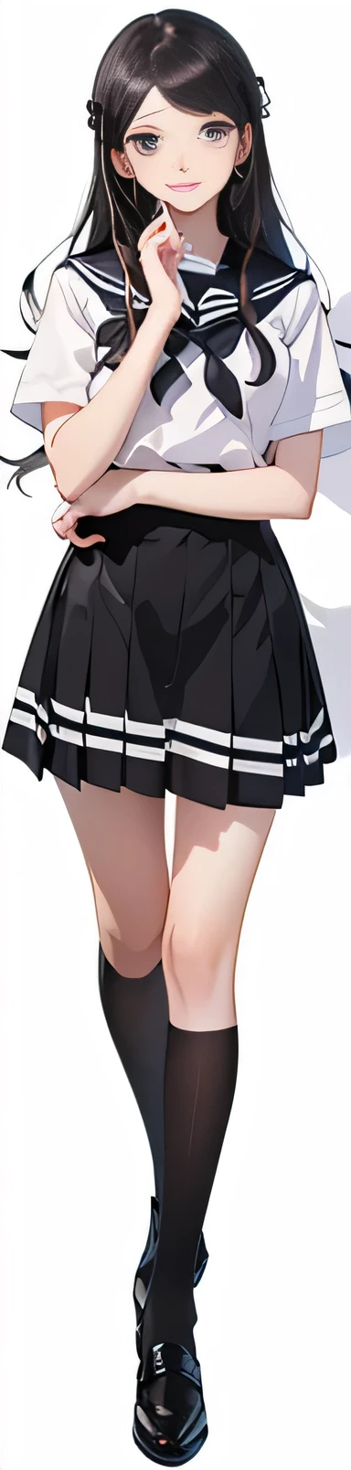 anime girl in a school uniform posing for a picture, Qingfu, Black skirt, weareturng skirt, JK, return, mini skirt, short Black skirt, weareturng a skirt, Sailor Suit, Wide skirt, Danganronpa Junko Ejima, mini skirt, anime girl weareturng a black dress, High waist black skirt