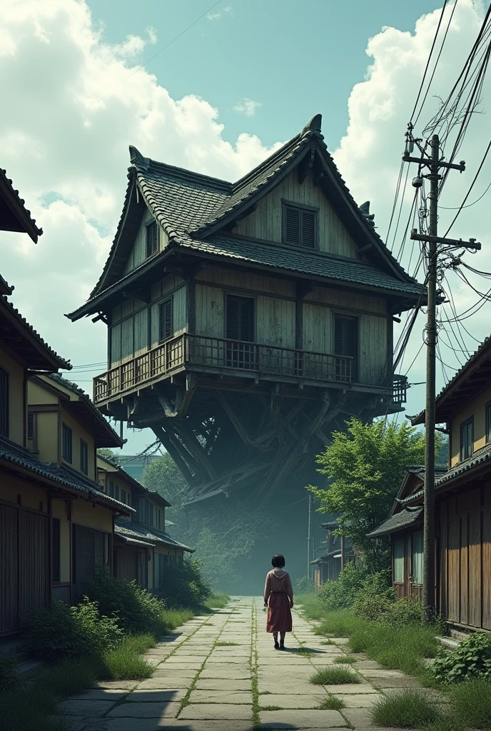 Image of a one-story Japanese house on the verge of collapse、Located in a residential area、The surrounding houses are typical detached houses.