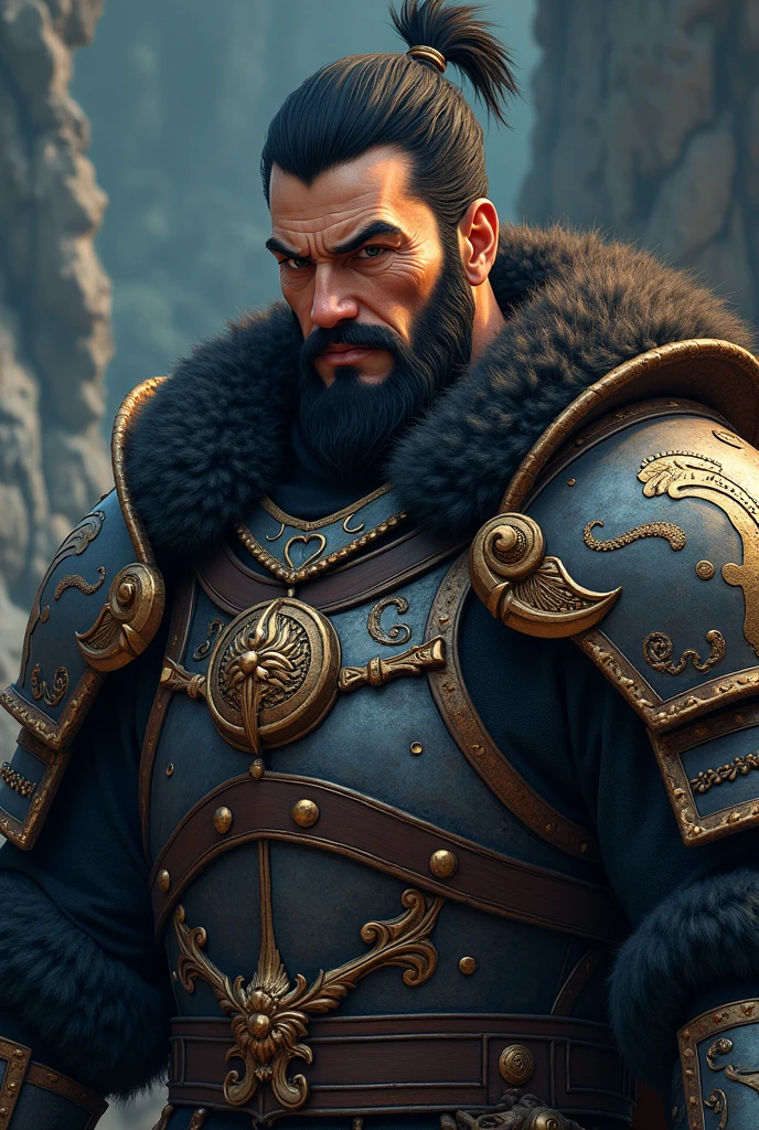 warrior, short hairs, black hair, Short beard, in armor, dark atmosphere, Antiquity, masterpiece, Anime Style