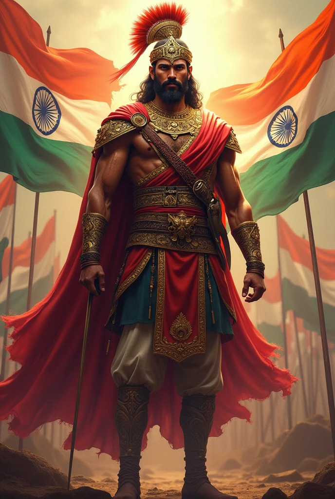 Maharana partap with indian flags background " Kshatriya Rajput "