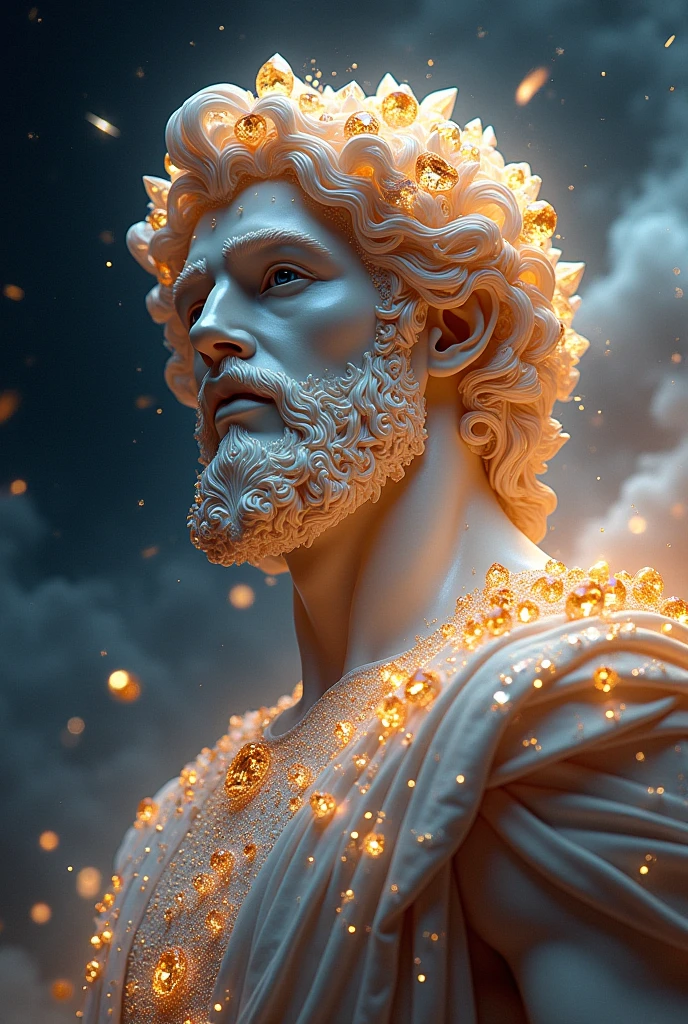 Create a mix of the Sun God APOLLO, with the mixture of valuable Diamonds
