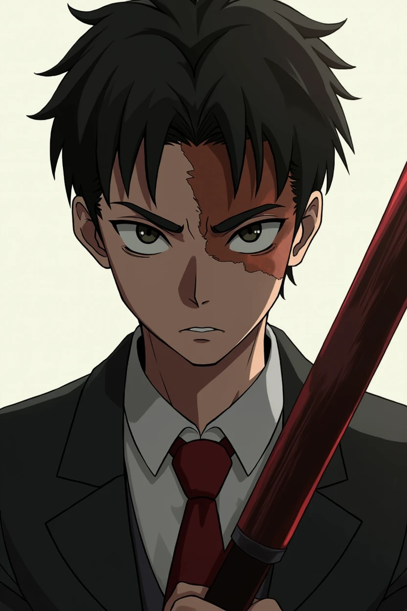 Puts a small scar on his forehead up to his right eyebrow