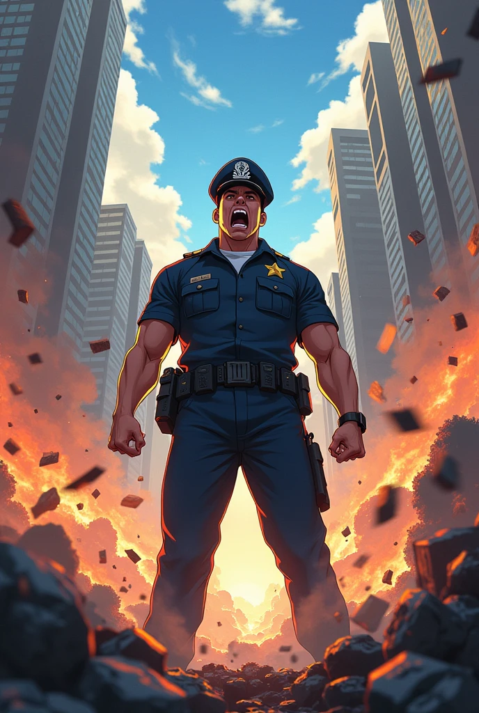 Security guard anime style　Scream in the Center of the World
