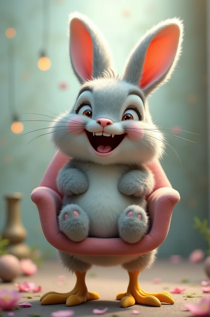 Laughing rabbit face with hen legs chair 