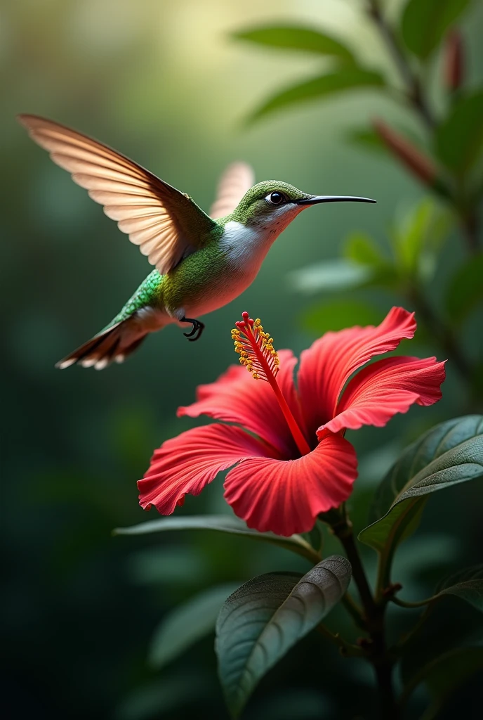 masterpiece、Every detail、Hummingbird、Hovering、Red hibiscus