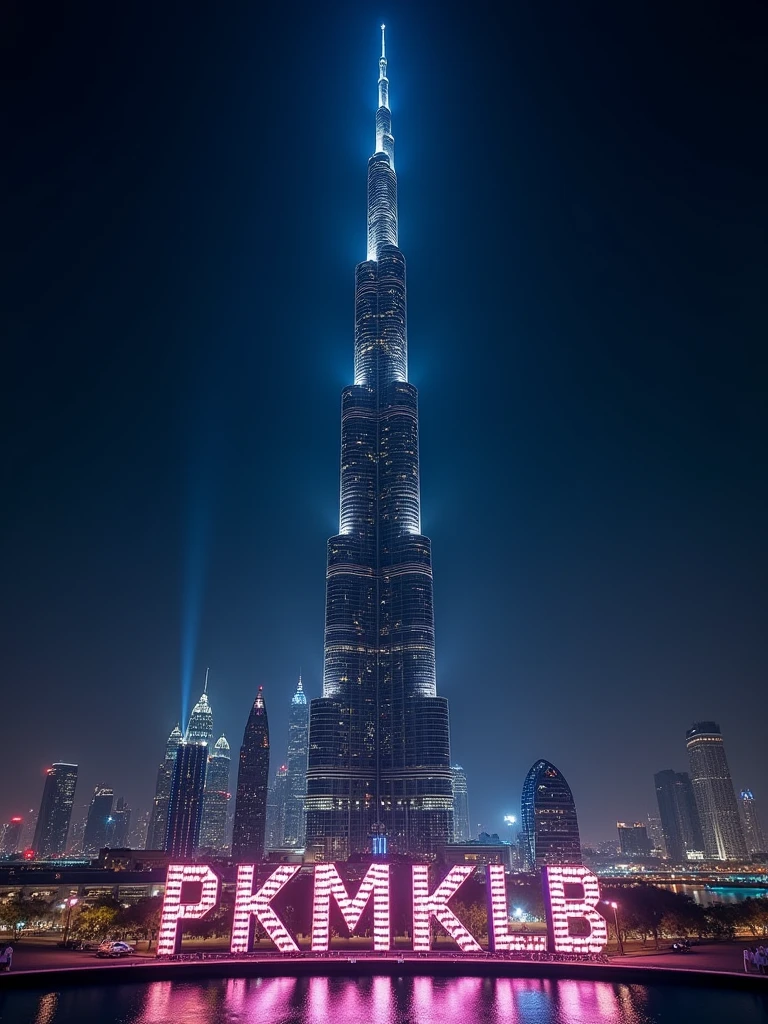 "PKMKB" displaying on Burj khalifa with lights at night