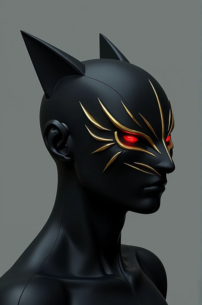 anbu black fox mask with gold lining at the eye in sideview