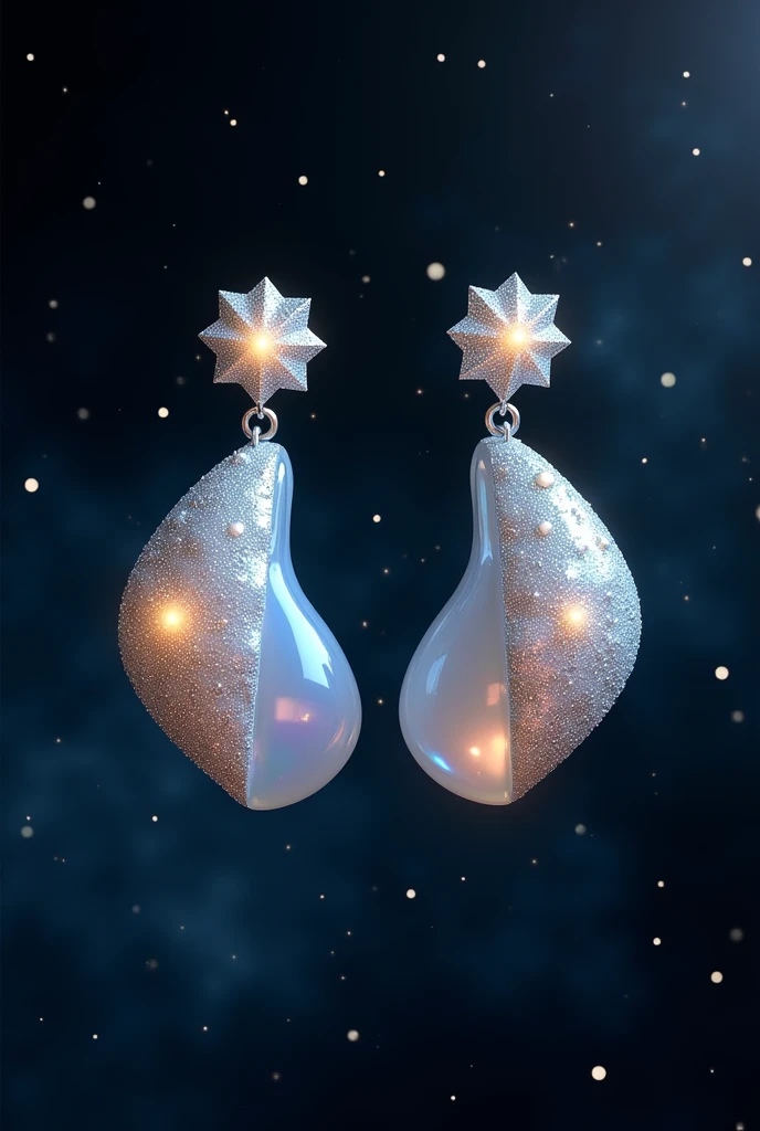 Create shell shaped earrings Kai lak shell with stars, space style, luxurious.