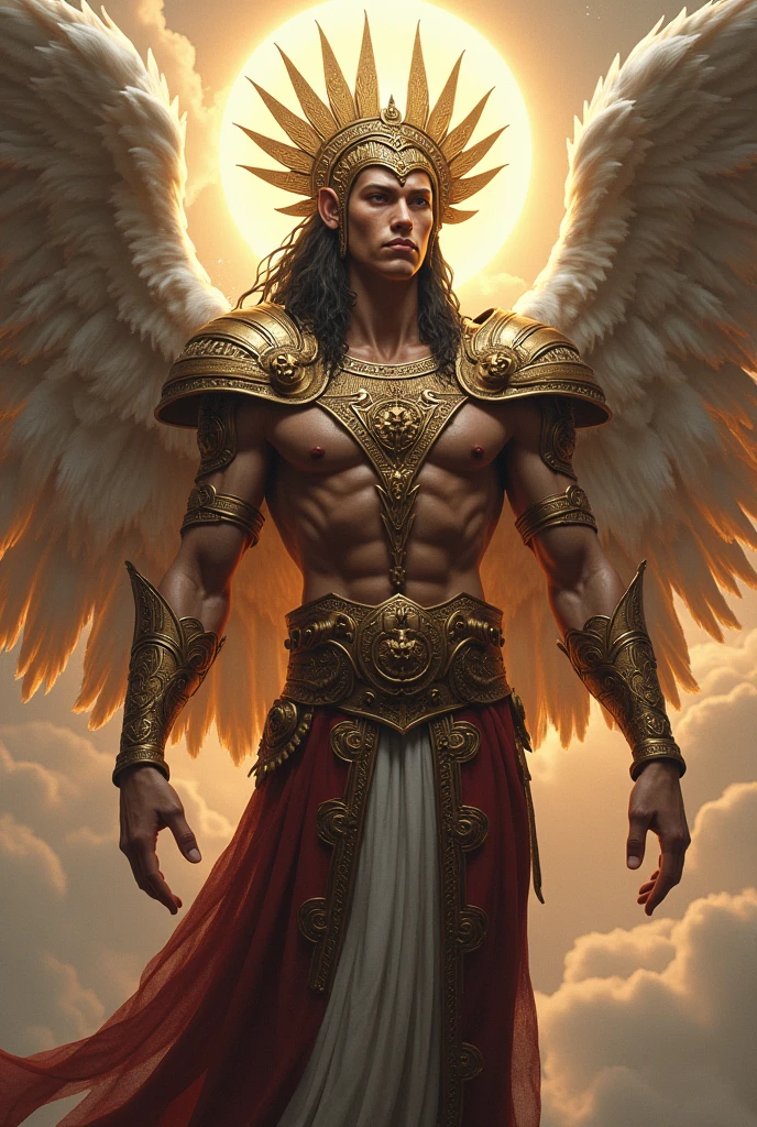 An angel warrior with pre-Hispanic features