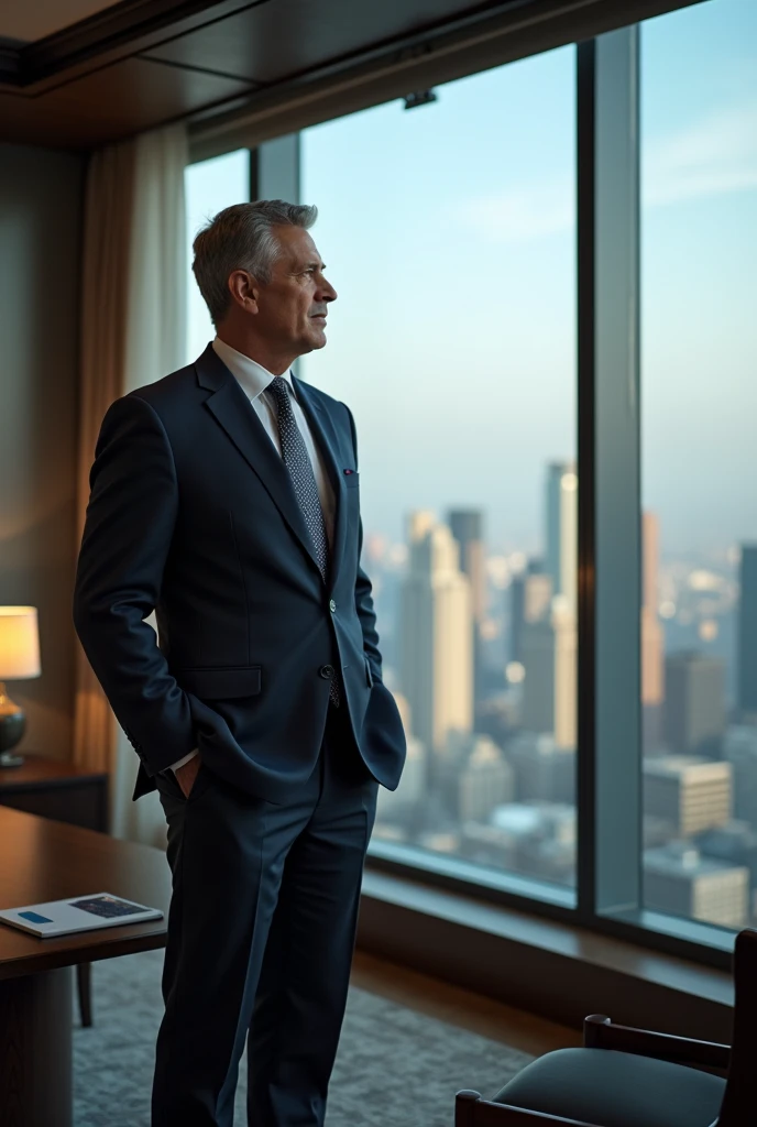 a successful men looking at his bussiness back photo
