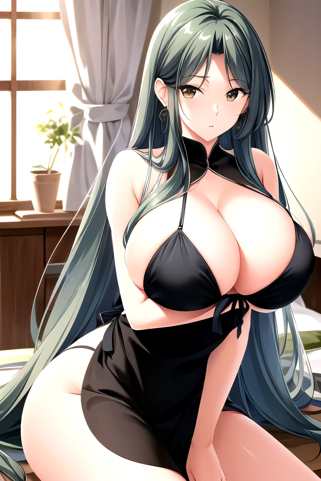 ((masterpiece)),((best quality)),Extremely detailed,Implications,Clearly,beautiful body,beautiful Nose,beautiful character design,Perfect eyes,Perfect face,wallpaper,Ultra-high resolution,4K,photography,(beautiful,Large Breasts:1.2),(Pretty Face:1.2),(Beautiful legs,Perfect legs),Radiant Skin,Official style,Official Art,I'I会截图,Anime Coloring,
Castle Road Beach,1 girl,solitary,Long hair,Mature female,Green Hair,Brown eyes, earrings,naked apron