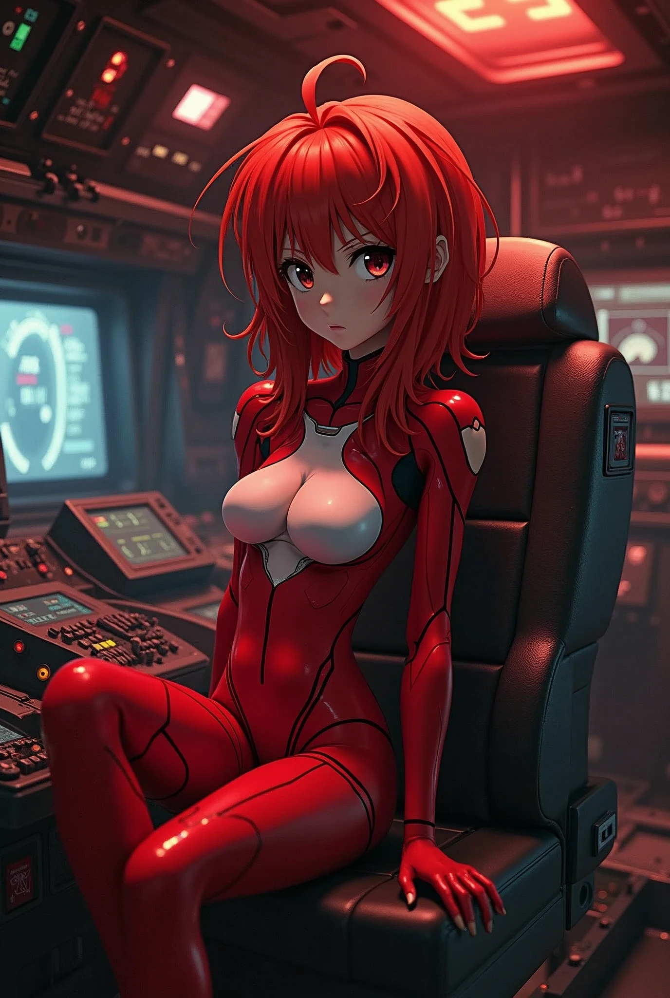Real Asuka sitting in the cockpit of Unit 2