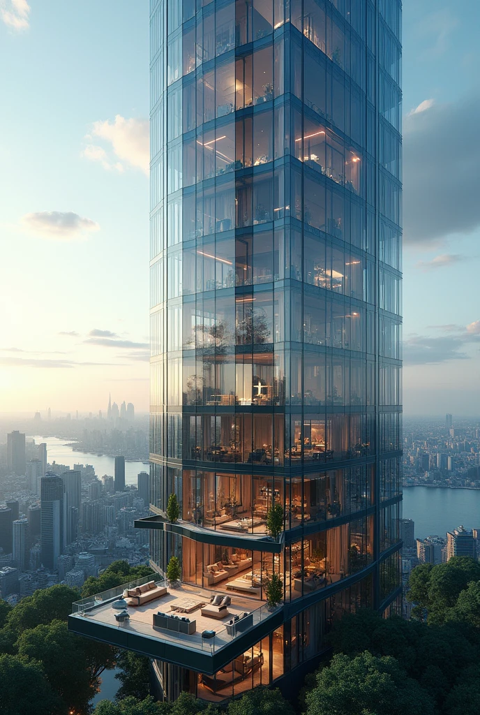 Prompt:
A soaring, glass-clad skyscraper dominates the skyline of a bustling metropolis. Inside, the world's most opulent penthouse stretches across multiple floors, offering unparalleled luxury and breathtaking views. The interior is a masterpiece of modern design, blending seamlessly with cutting-edge technology. Sunlight pours through floor-to-ceiling windows, illuminating a vast living space adorned with exquisite art and rare antiques.
Possible angles to explore:
 * Architectural marvels: The innovative design and engineering behind the building.
 * Opulent lifestyle: The extravagant amenities and features of the penthouse.
 * Owner's perspective: The motivations and desires of the person who commissioned the home.
 * Environmental impact: The sustainability efforts incorporated into such a massive structure.
Would you like to focus on a specific angle or explore a particular mood or atmosphere for the penthouse?
