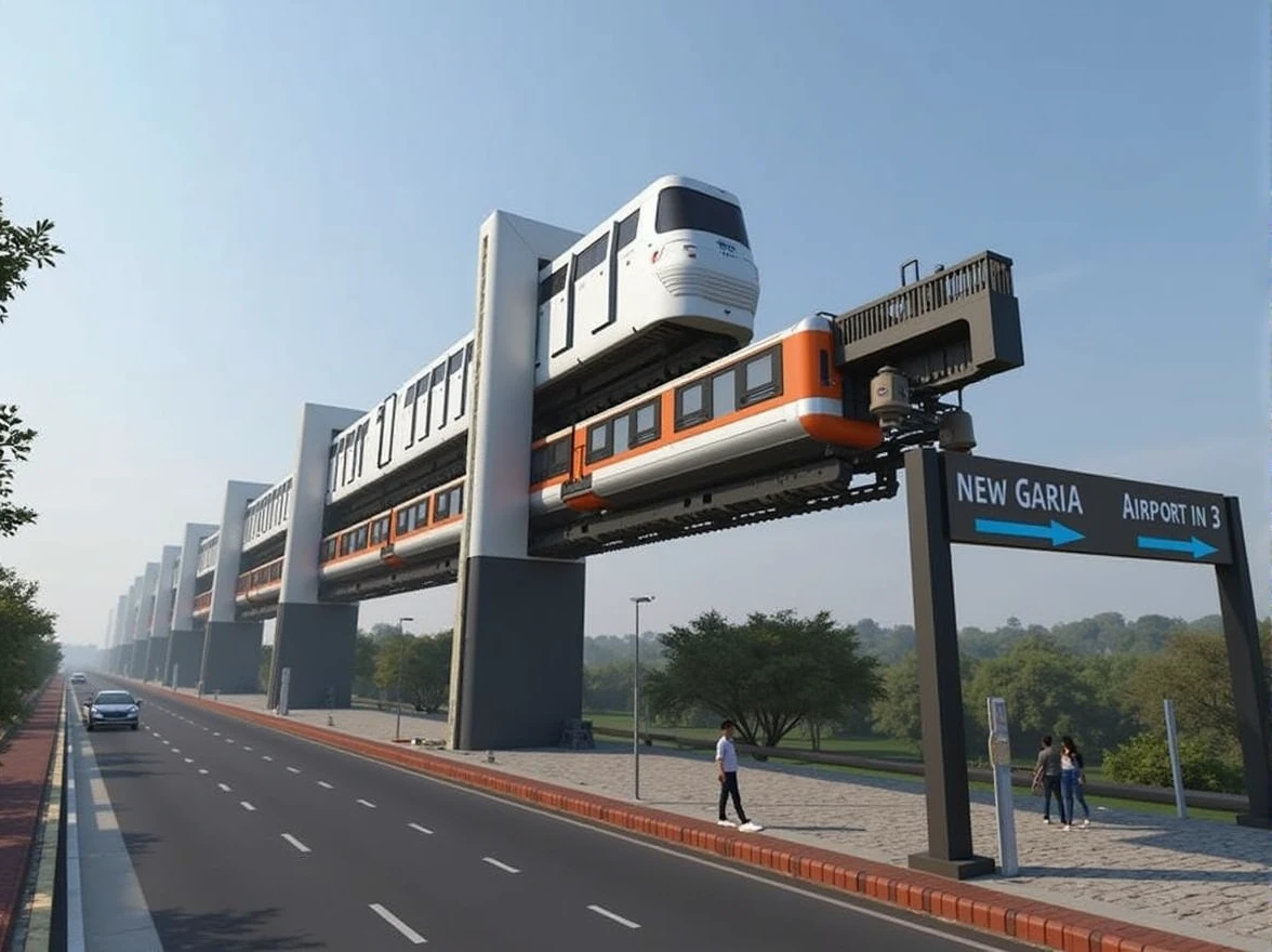 Imagine Kolkata metro girders launching on orange line and at right end it’s written NEW GARIA IN 3D and at the left hand side it’s written Airport in 3D 