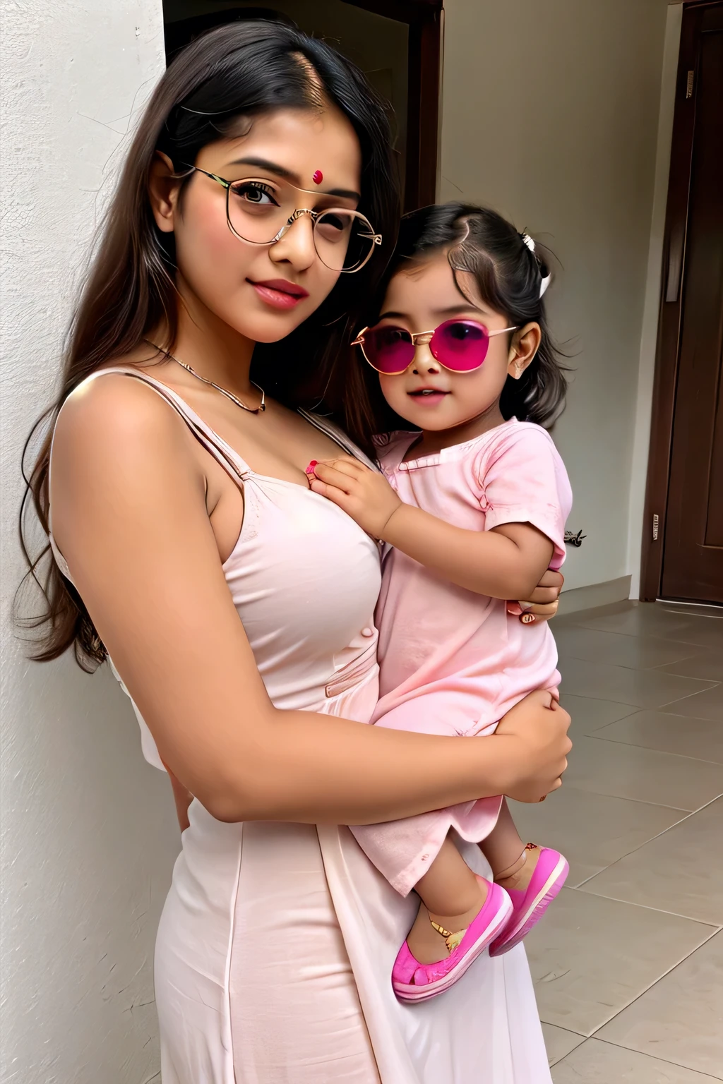  16 years   cute beautiful hot indian play girl with stylish cooling glases with 2 years old cute little baby with stylish colour full modern stunning dress with straight full size cute  hot pic