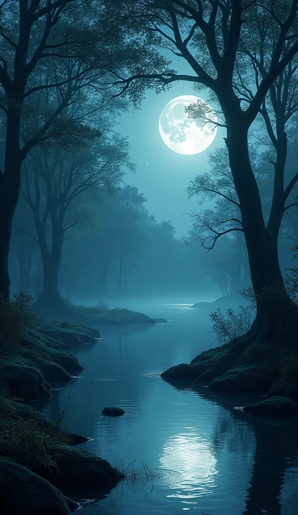 forest moon nature moon明りが湖面に反射