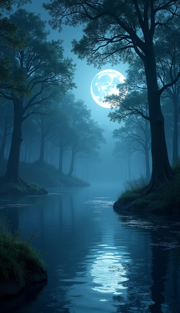 forest moon nature moon明りが湖面に反射