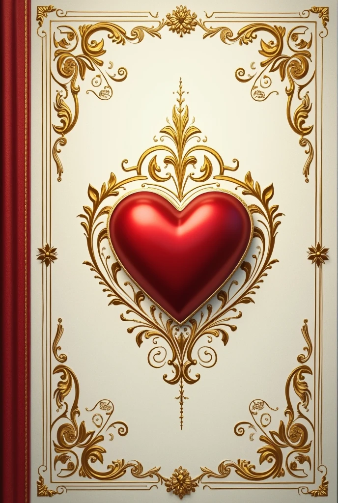 Cover for a book called "Escuela de los corazones" An elegant book with a heart in the middle, with beautiful golden touches