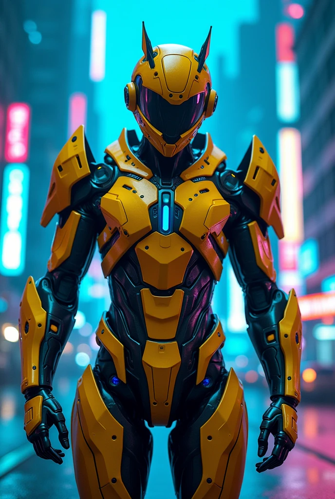 Bumble bee cyber neon armored suit blue