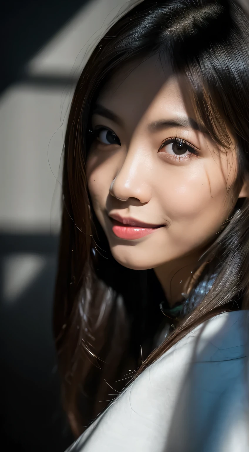 highest quality, epic realistic, ((in the pitch black darkness :1.4)), ((portrait:1.5)),(background: dark ) high contrast ,glorious picture, lowest lux, lighting face, she's comfortable, wearing nothing, , looks incredible, (8k, Raw photo, Highest quality),(epic realistic:1.5), a woman, face,(detailed eyes:0.8),(looking at the camera:1.4), (Highest quality), ( high contrast, deep shadows),Intricate details,cinematic,((skin:1.4)), (long dark hair:1.3), long hair, messy ,(Hdr:1.5),Detailed, colors, Superior quality, Masterpiece, Raw Photo (20-year-old, looking at viewer), beautiful, (wearing plain yellow shirt,), perfect, natural, perfect composition, portrait, perfect face, smiling expression, Captivating eyes, Bright details, Tight lips, (High Skin Detail),, (blue tint: 0.6), (sale: 0.8), (bloody: 0.7), Key lighting , (backlight: 0.5), Medium depth of field, Canon 5d, 50mm lens, f/4 apertures, (Ultra-detailed, Complex detail), sharp focus, soft colors, 8k, Absurd, 80mm, dark background, photography, smiling, pinay, filipina, medium ,