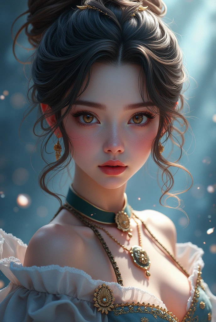 woman, masterpiece, beautiful, Almond brown eyes, reddened cheeks, female mage, Artistic hair, Anime Style