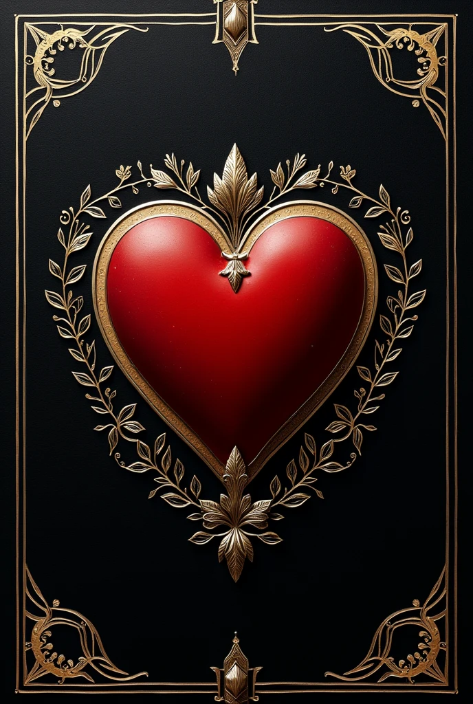 Cover for a book called "Escuela de los corazones" An elegant black book with a heart in the middle, with beautiful white and golden touches