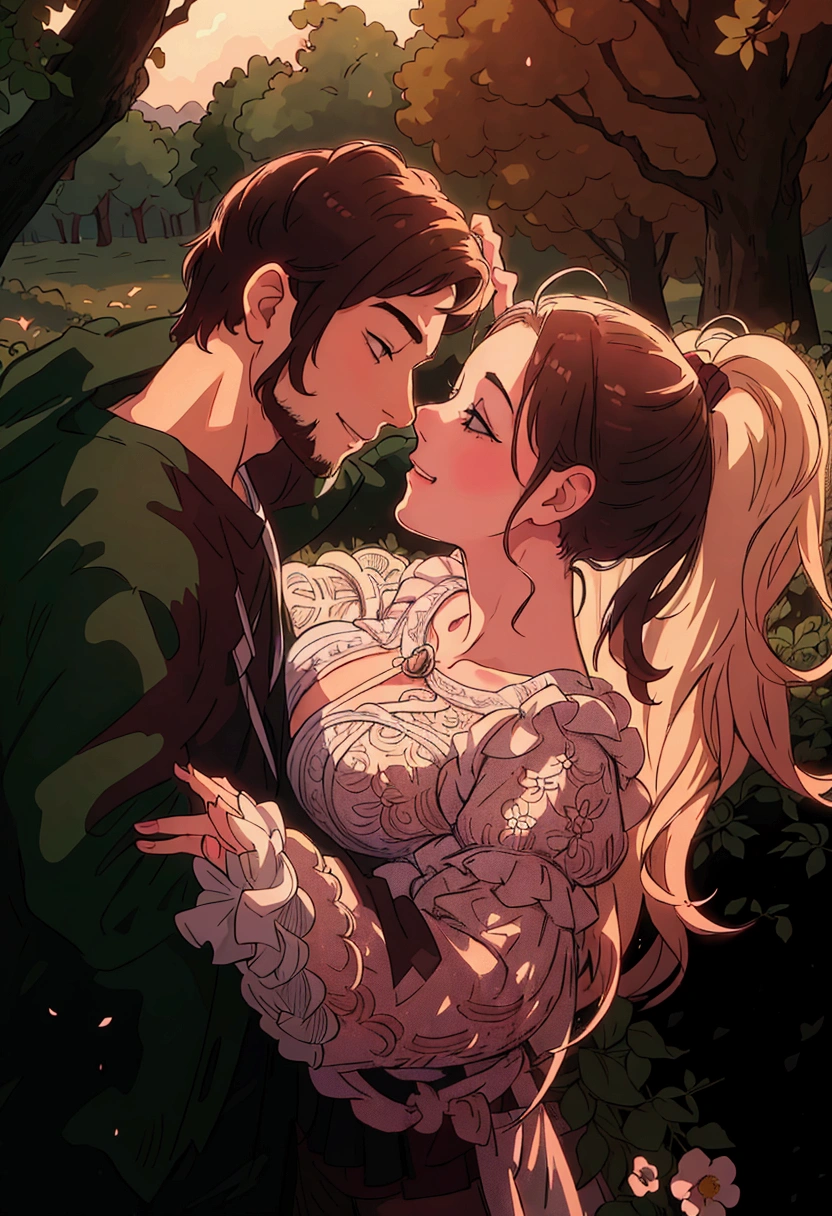 (best quality:0.8) perfect anime illustration, a man and woman hugging each other in a field of trees, lovely couple, photo pinterest, man and woman in love, photo of a beautiful, very beautiful photo, couple pose, attractive photo, romantic couple, absolutely outstanding image, cute photo, smiling couple, pexels, 😭🤮 💔, beautiful photo, by Niko Henrichon, by Matija Jama