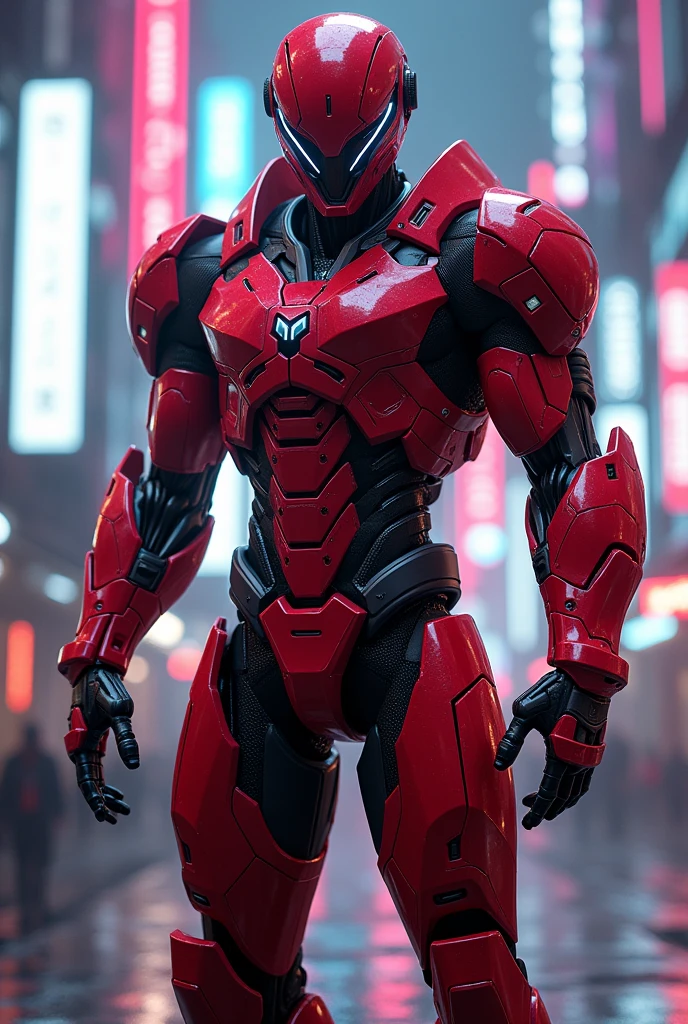 Soldier cyber neon armored suit red