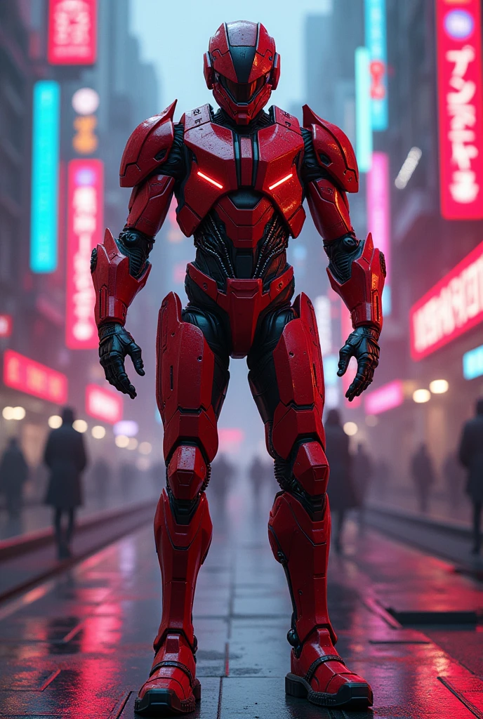 Soldier cyber neon armored suit red