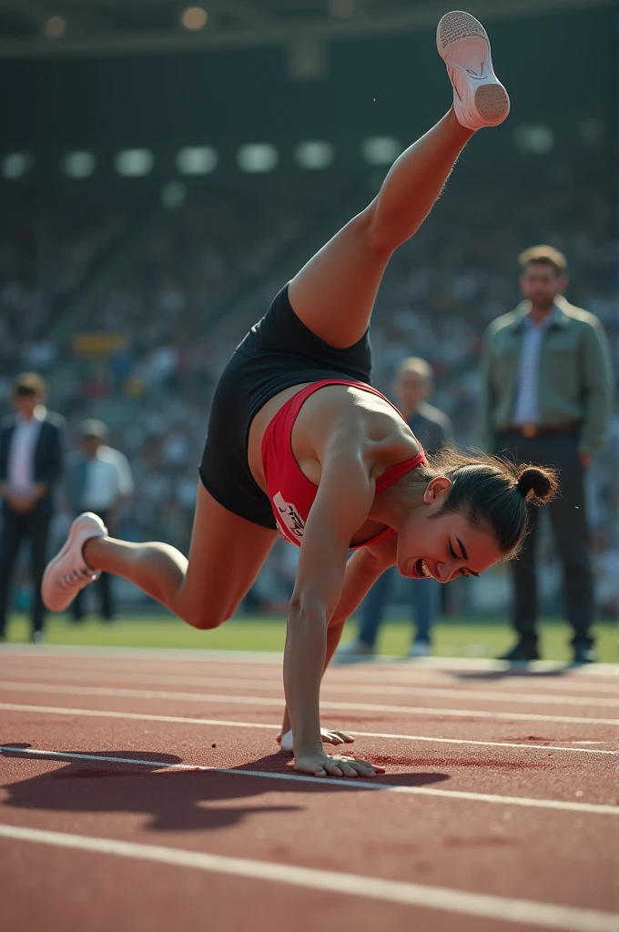 woman,high jump,fell on her head first,broke her neck