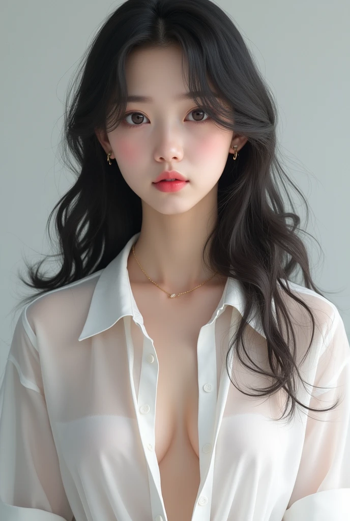  Asian Girl 16 years in school form in white transparency shirt vision nipples realistic style 