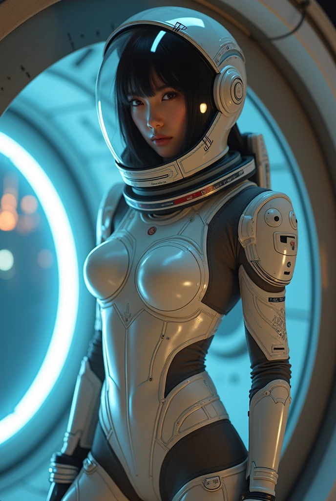 A girl wearing a space suit, Completely exposed abdomen, Bare waist,Cowboy shooting, In outer space, Desolate alien cold planet, Scrub，Transparent space helmet,Transparent full face cap ,((Bikini Top)),((metal bikini armor)), Sexy navel exposed, full metal armor, Exposed abdomen and waist, open belly, The abdomen is completely exposed, Cowboy shooting, actual, photoactual, high quality, 8k, Very detailed, masterpiece, dynamic poses, dramatic lighting, cinematic, Science Fiction, Futuristic, bright colors