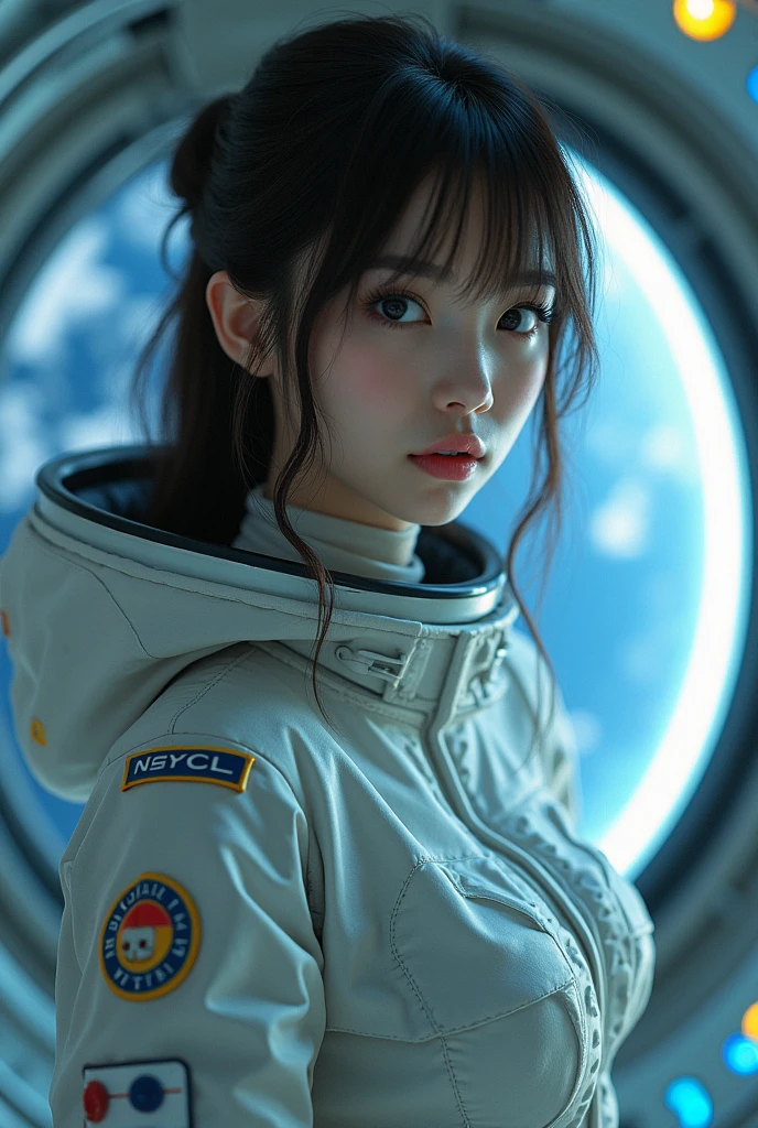 Cute Japanese AV actress in a sci-fi spaceship、In a space suit that fits perfectly to the body