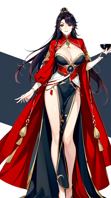1 Woman, mature, High (1.85 cm), looks about 35 years old, has long black hair, straight and shiny, tied in the Chinese Taoist style, majestic black eyes, Extremely detailed eyes, perfect eyes, đôi mắt cực kỳ thực tế, balanced eyes, Long eyelashes, Anime style, perfect face, milf face, full red lips, mature, smooth white skin, natural body, sexy body, milf body, Perfect hands, detailed hands, arms in proportion to the body, đôi tay thực tế, arm with good anatomy, She was only wearing a set of underwear but still could not hide her extremely large and gigantic breasts. (cup I), very big breasts, four hands can lift,breasts sag due to their size, leggy, thick thighs, wide hips, wear black socks, full body drawing, have full arms and legs, look at the viewer, The background is a Chinese-style pavilion., pose alone, look at the viewer.