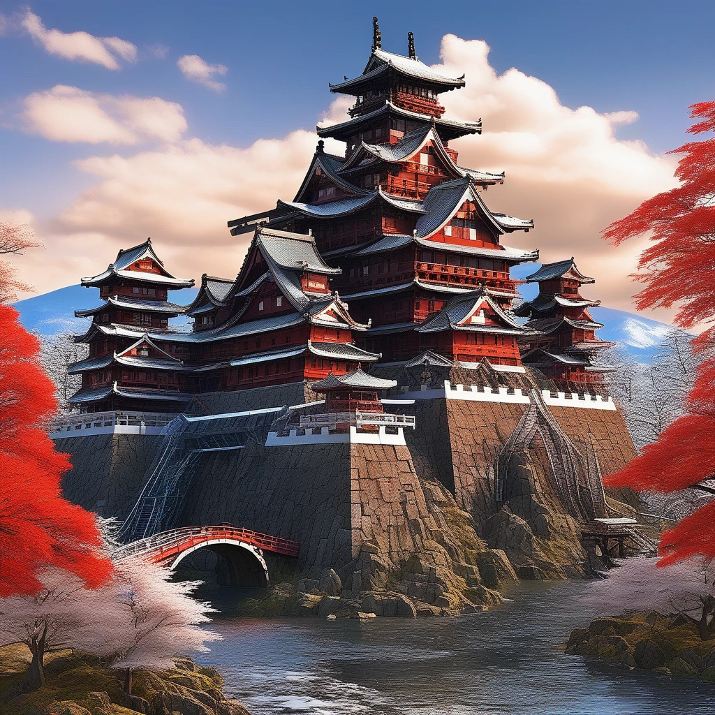 Use computer parts and IC chips to build Hirosaki Castle in Japan，DieselPunkAI Computer , Practical, masterpiece, detailed, Hot, extreme