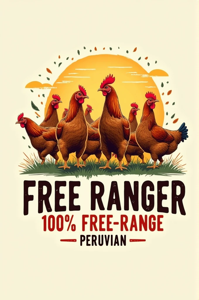 Create a logo for my farm of laying hens that want to be free, that is, my hens are free. Also, create a catchy phrase that shows that the product is 100% free.% Peruvian