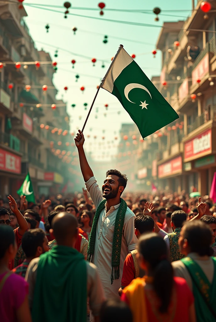 A poor young man with a flag of Pakistan in his hand Draw Image