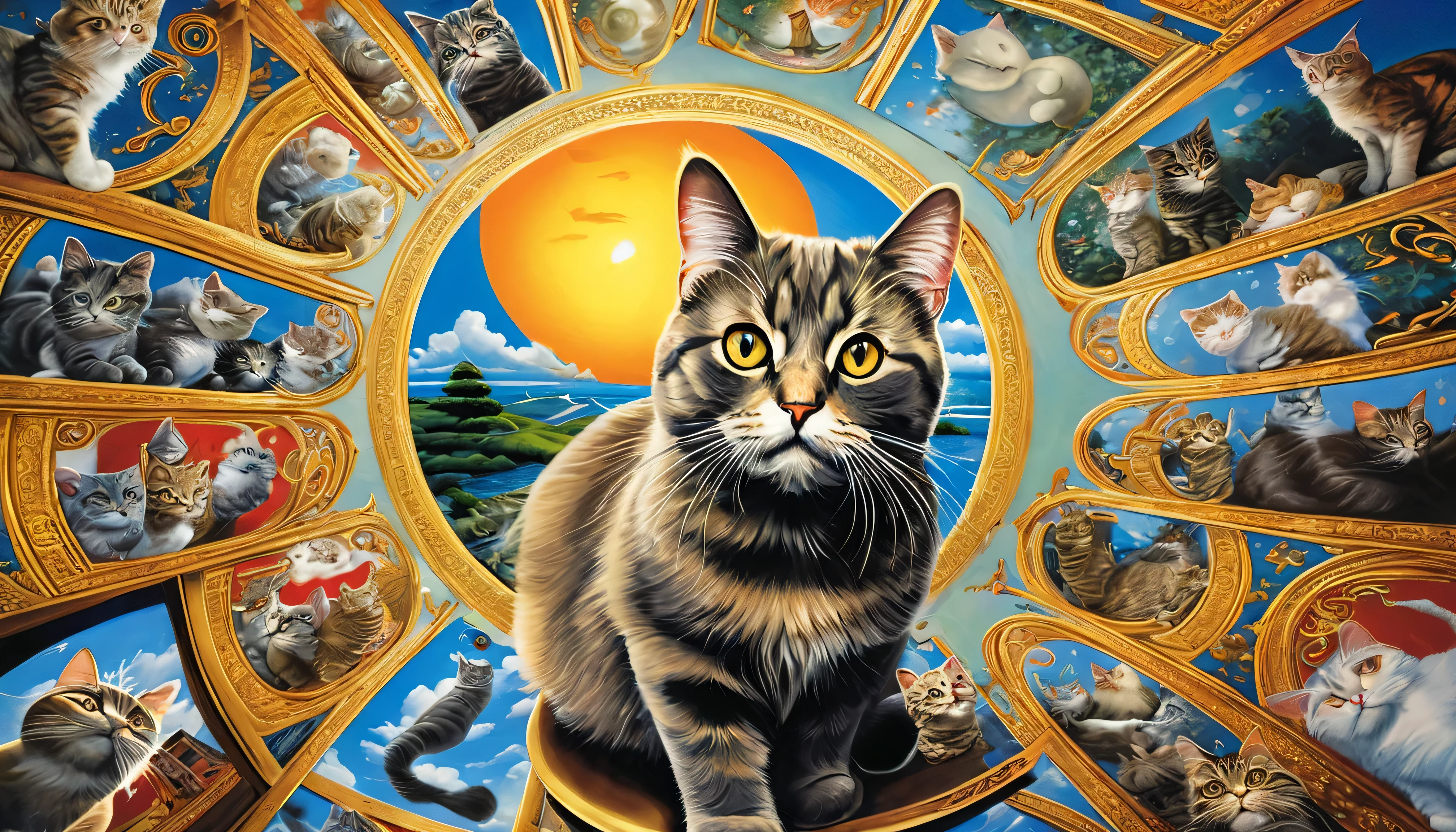 Cat、Fisheye wind、Different types、multiple、Dazzling、Religious painting style