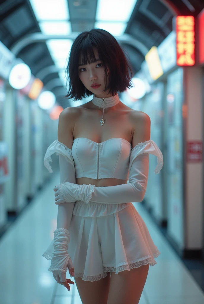 Cute Japanese Gravure Idol in a Future City、In a futuristic dress、Adult