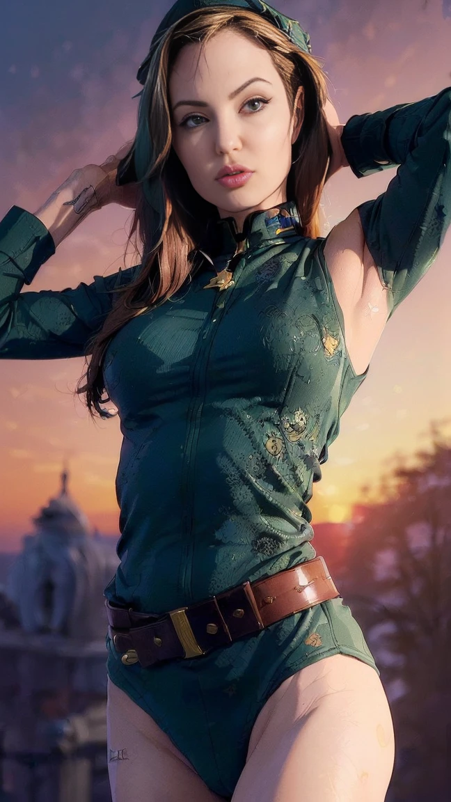 (((masterpiece,highest quality,In 8K,super detailed,High resolution,anime style,Absolutely))),A female Earth Federation Forces officer is standing,(solo:1.5),((ten-hut:1.5)),(((seriously;1.5))),(((Salute with right hand;1.5))),(((stretch your left hand straight:1.5))),(Angelina jolie:1.5),(((The background is a military base 1.5))),((sunset:1.5)),((blur background:1.5))),),(Wearing a federal officer's hat:1.5),(Beautiful woman:1.5),(Detailed facial depiction:1.5),(wallpaper:1.5),(whole body:1.5),((overlooking:1.5))(((Completely naked)))