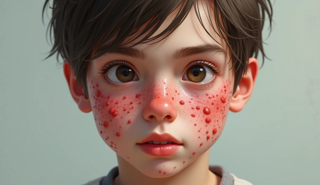 A realisic image boy with lots of pimples on face