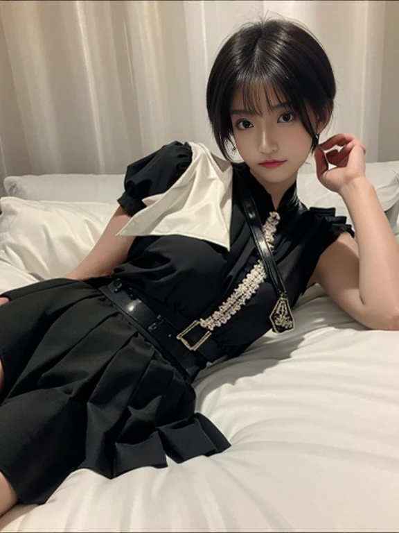 Beautiful women,that negro,Temple skirt with bag,Lying on the bed