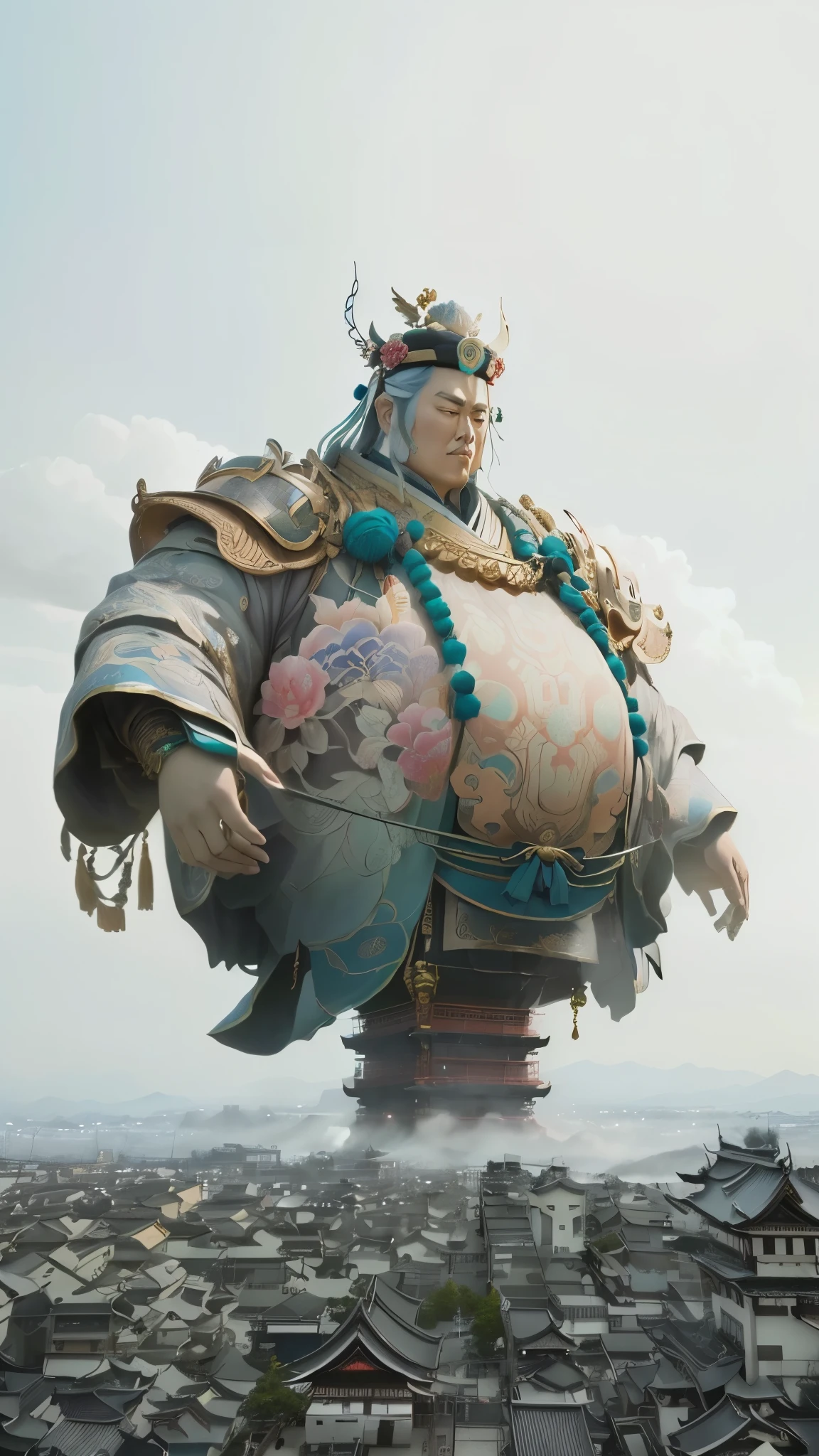 A giant statue of a man in the shape of an Arafly, japanese cgi, Japanese VFX, The real Big Mom, Chinese Surrealism, Japanese Pop Surrealism, Japonisme 3d 8k ultra detailed, Giant Heavenly God, Complex and gorgeous anime CGI style, Chinese Fantasy, Inspired by Kano Naizen, Live-action movie stills, By Fei Danshu