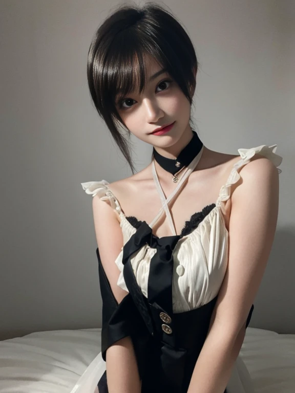 Short skirt of pure beauty，Face highlight，smile，look at me，Half body photo，The background is the light from the Tyndall bed.，Rendering filters，super fine，High Definition，High Definition，High Definition画质，detail，18k超High Definition分辨率，top effect，masterpiece，full body shot，black stockings
